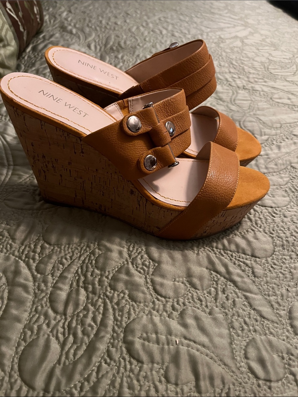 Leather Cork Wedge Sandals